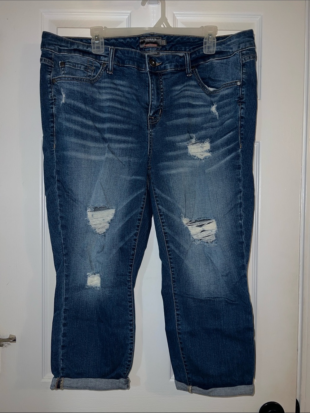 torrid Distressed Dark Blue Crop Midrise Skinny Jeans